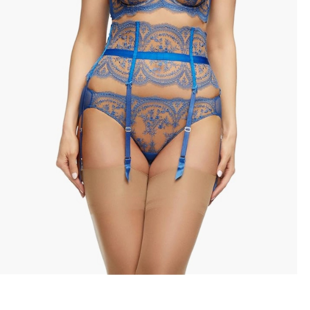 Dita Von Teese Severine Suspender Sheer Embroidered Garter Belt Blue Size10 8350